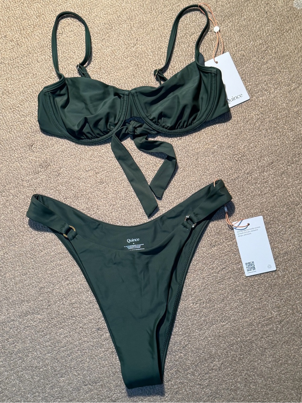 Quince Dark Green Underwire Tie-Front Bikini Set
